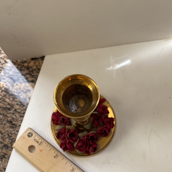 Vintage solid heavy brass candleholder with shade - Picture 9 of 10